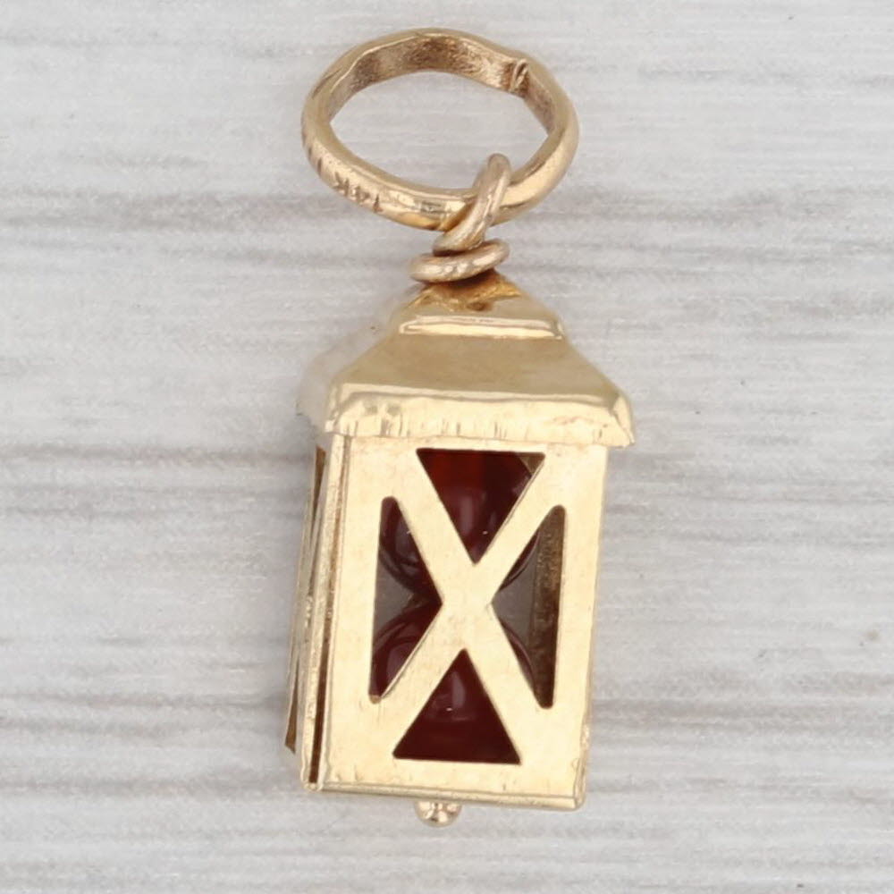 Vintage Lantern Charm 14k Yellow Gold Chalcedony Bead Pendant