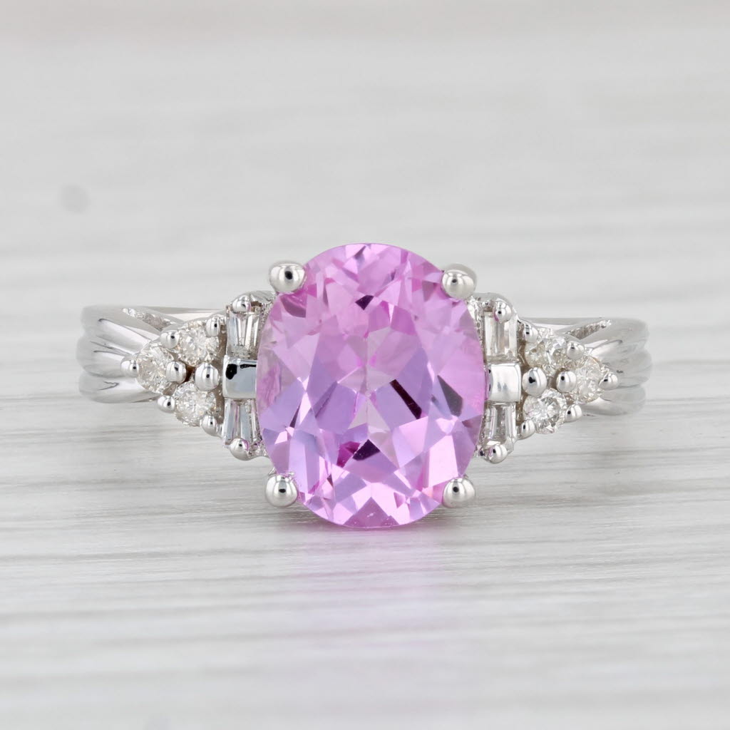 Light Gray 3.54ctw Oval Lab Created Pink Sapphire Diamond Ring 10k White Gold Size 7