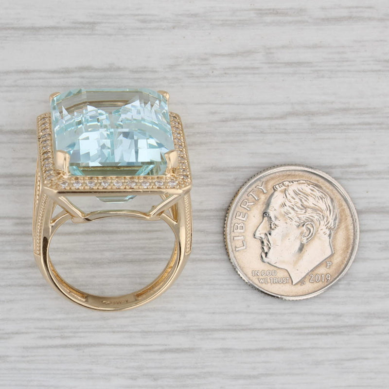 Gray 24.45ctw Aquamarine Diamond Halo Ring 14k Yellow Gold Size 6 Cocktail