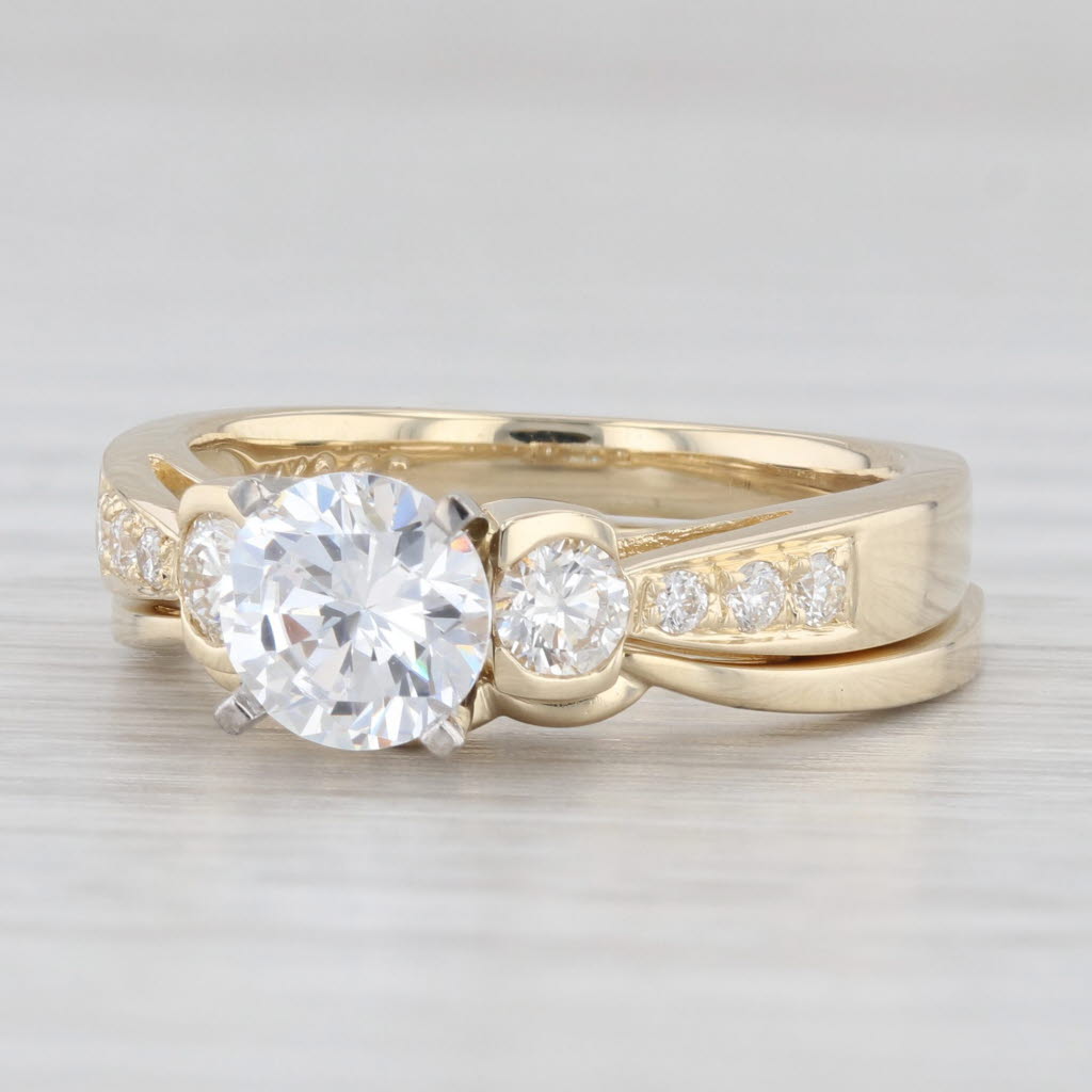 Light Gray Round Semi Mount Diamond Engagement Ring Wedding Band Bridal Set 14k Yellow Gold