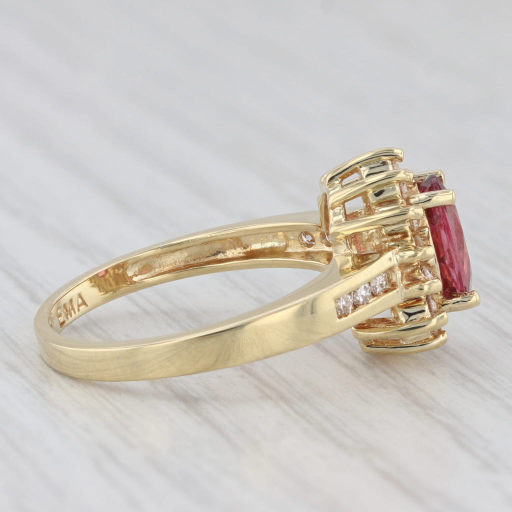 Light Gray 1.35ctw Oval Pink Tourmaline Diamond Halo Ring 18k Yellow Gold Size 6.75