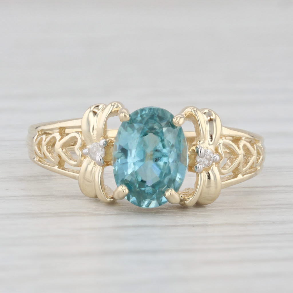 Light Gray Aqua Zircon Diamond Ring 14k Yellow Gold Size 7.25 Oval Solitaire