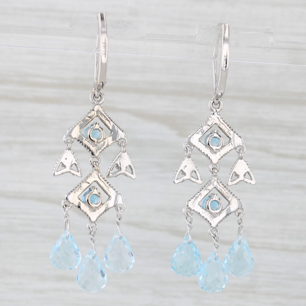 Light Gray Blue Topaz Briolette Dangle Earrings 14k White Gold Chandelier Drops