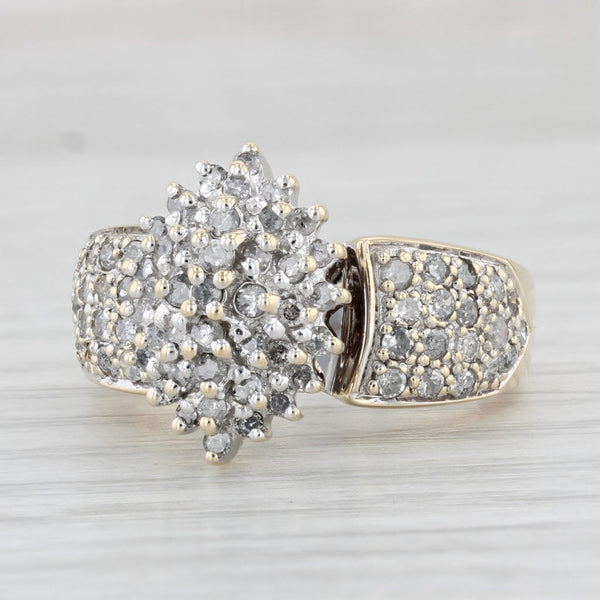 Light Gray 0.97ctw Diamond Cocktail Cluster Ring 10k Yellow Gold Size 7