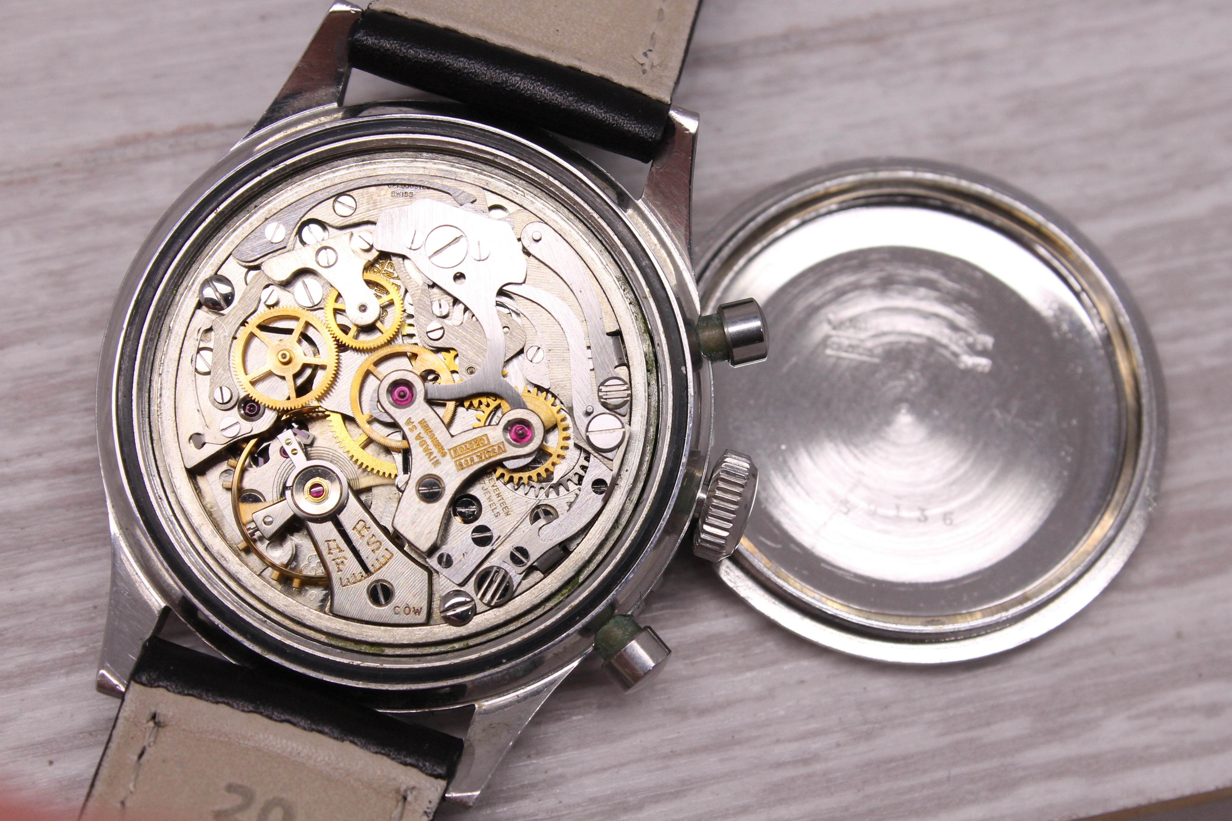 Vintage Croton Nivada Grenchen Chronomaster 38mm Steel Chronograph Watch Venus