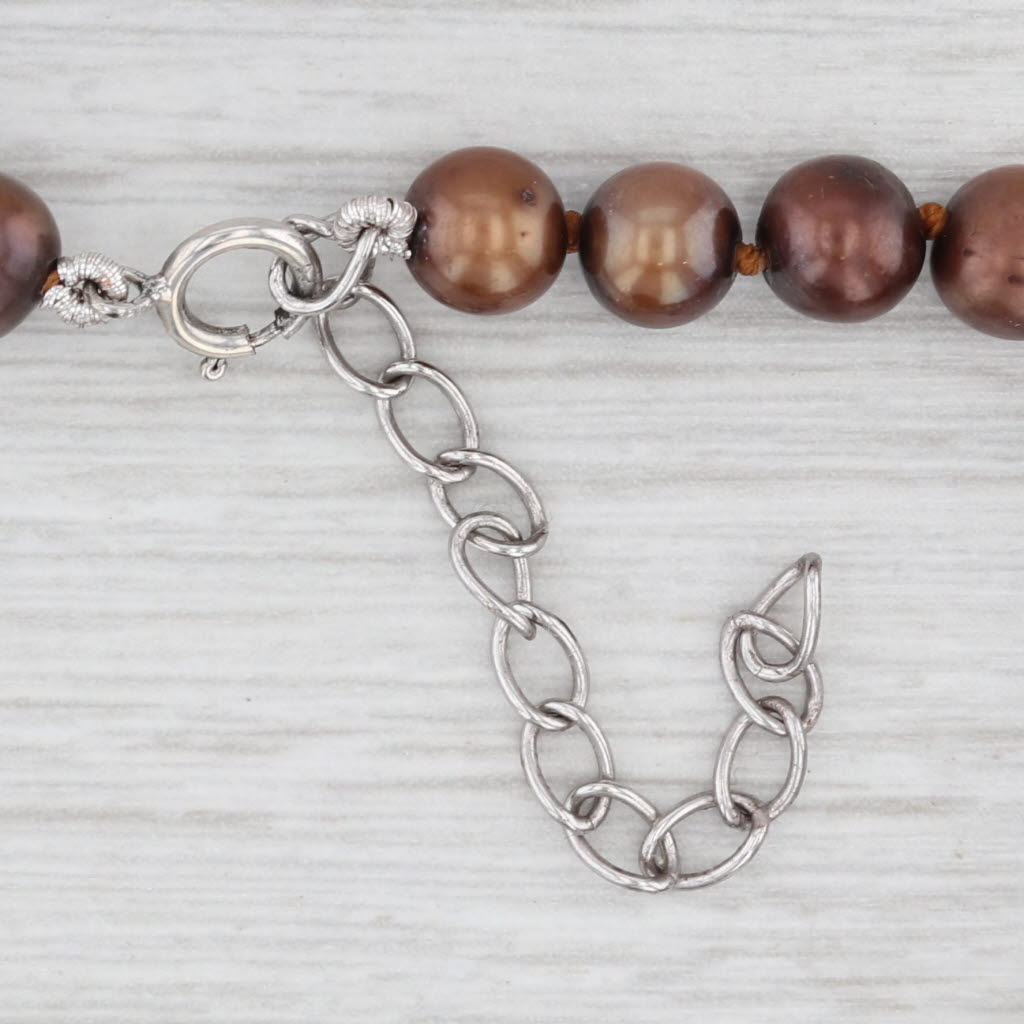 Dyed Brown Single Cultured Pearl Strand Necklace Sterling Silver 15.75-17.5"