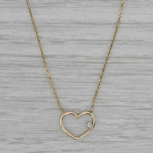 Diamond Solitaire Open Heart Pendant Necklace 14k Gold 16.25-18" Cable Chain