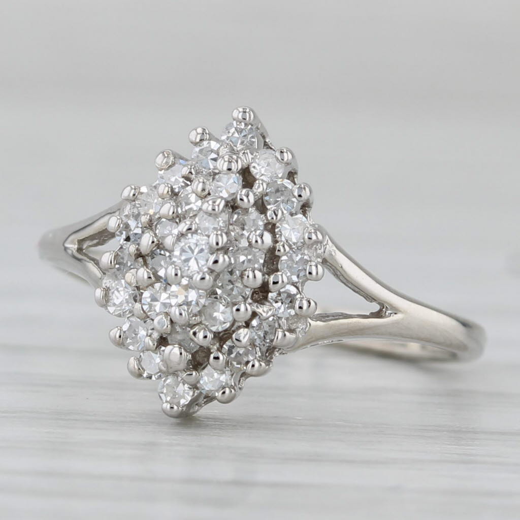 Gray 0.16ctw Diamond Cluster Halo Engagement Ring 14k White Gold Size 3.5