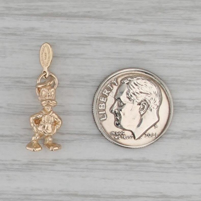 Disney Donald Duck Cartoon Pendant 14k Yellow Gold 3D Souvenir Charm