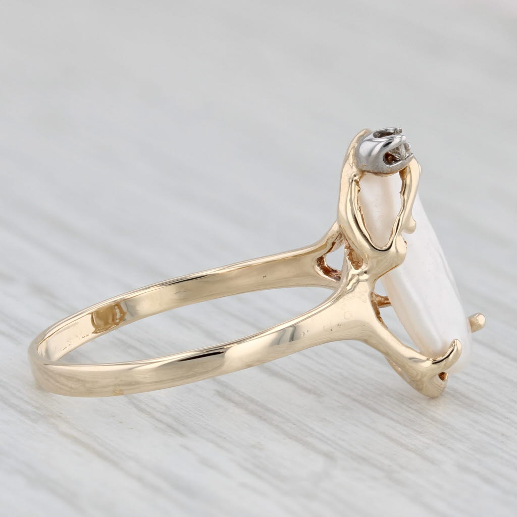 Light Gray Baroque Freshwater Pearl Diamond Ring 10k Yellow Gold Size 7