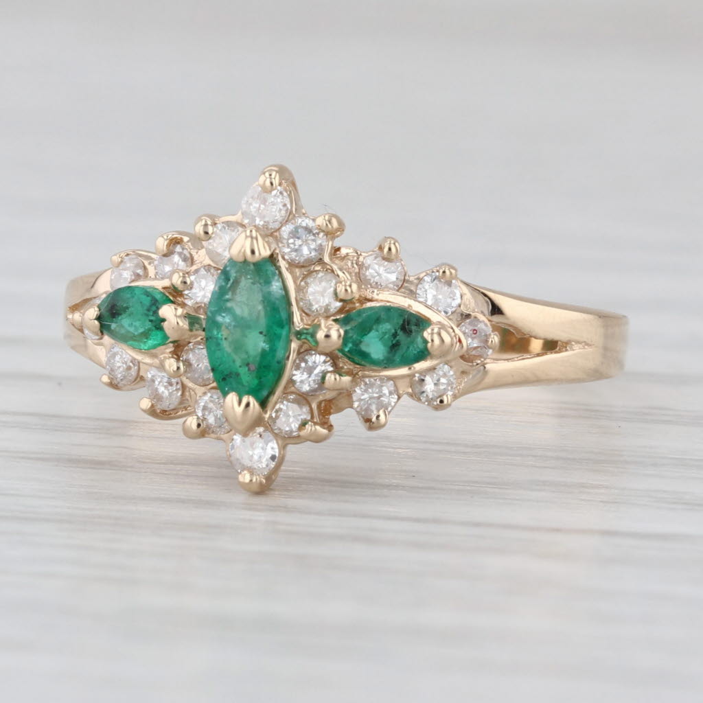 0.70ctw Marquise Emerald Diamond Halo Ring 14k Yellow Gold Size 8