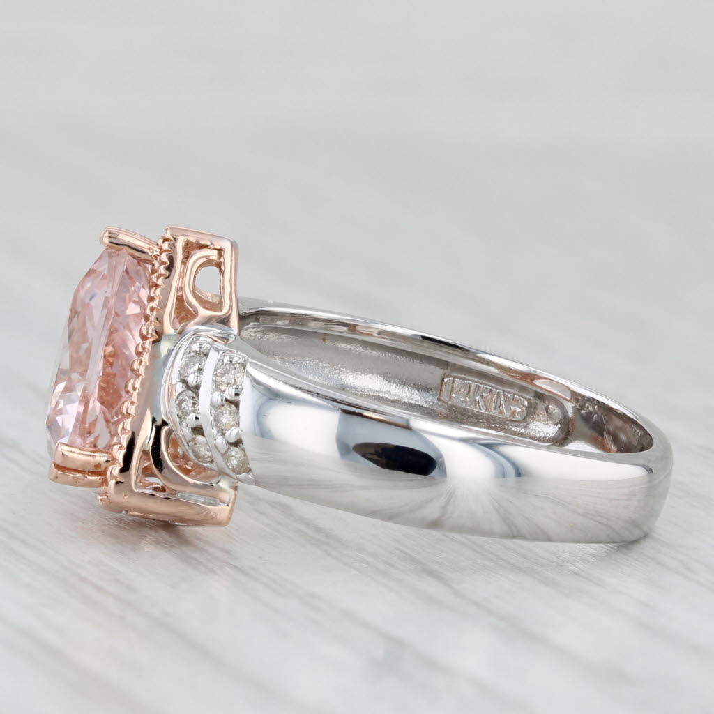 Light Gray 3.37ctw Pink Morganite Diamond Ring 14k Rose White Gold Size 9