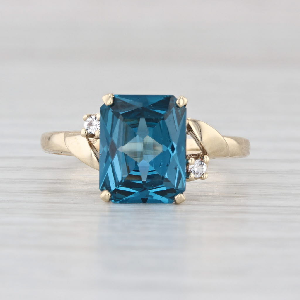 3.34ctw Blue Lab Created Spinel Quartz Ring 10k Yellow Gold Size 8 Bypass
