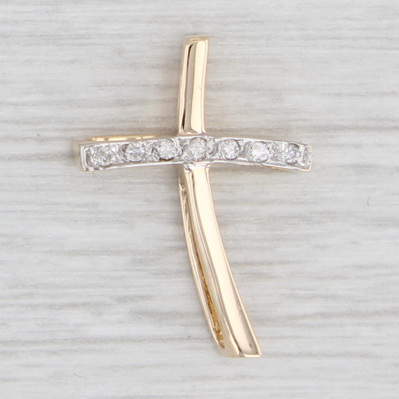 Light Gray Stylized Diamond Cross Pendant 14k Yellow Gold Religious Jewelry