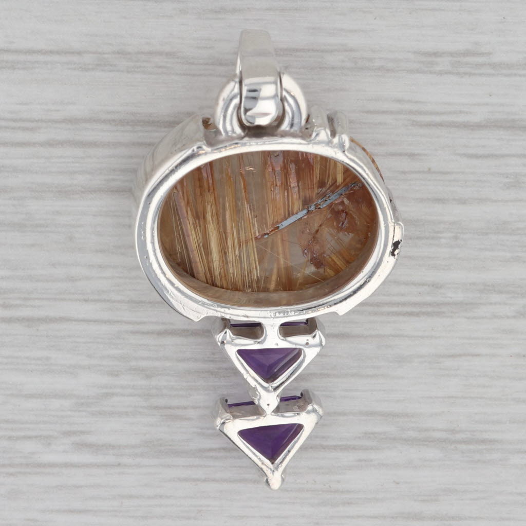 Gray Rutilated Quartz Amethyst Statement Pendant Sterling Silver