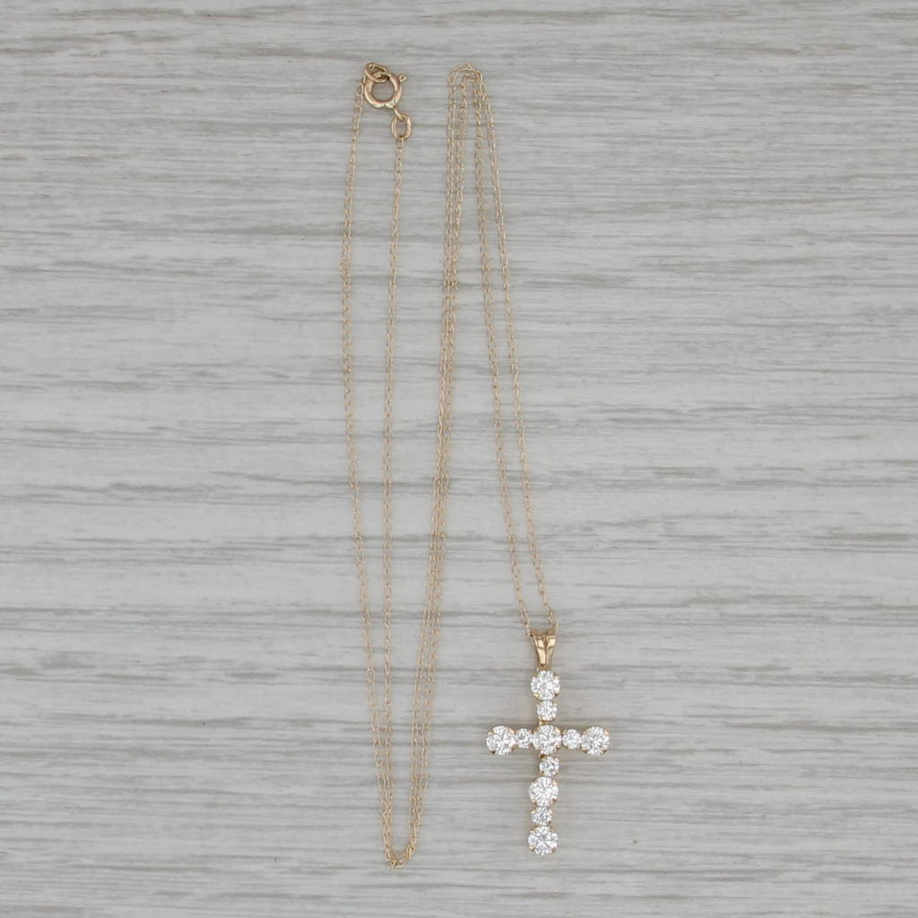 0.75ctw Cubic Zirconia Cross Pendant Necklace 10k Yellow Gold 18.25" Curb Chain