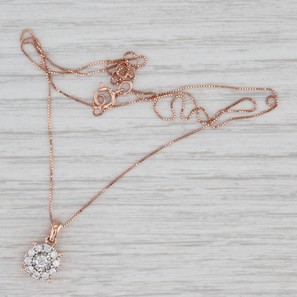 Gray 0.28ctw Diamond Cluster Pendant Necklace 14k Rose Gold 18.5" Box Chain
