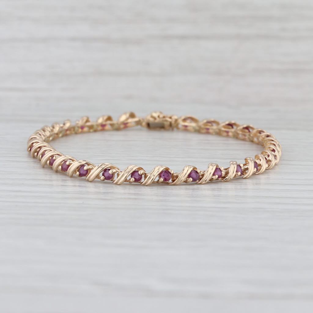 2.10ctw Ruby Tennis Bracelet 14k Yellow Gold 7" 4mm