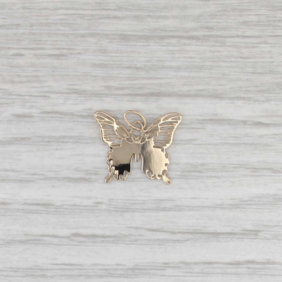 Detailed Butterfly Pendant 14k Yellow Gold Thin Small Drop Charm