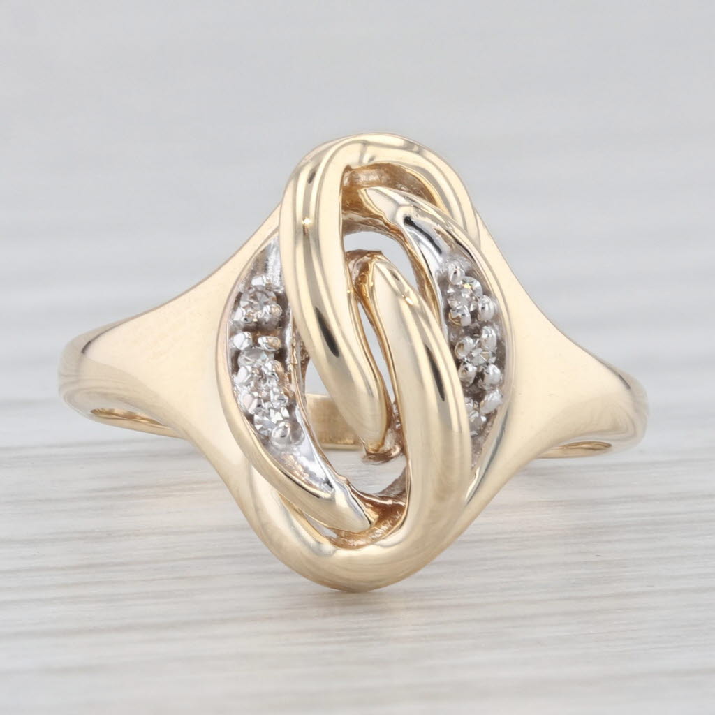 Light Gray Diamond Accented Knot Ring 10k Yellow Gold Size 5.75