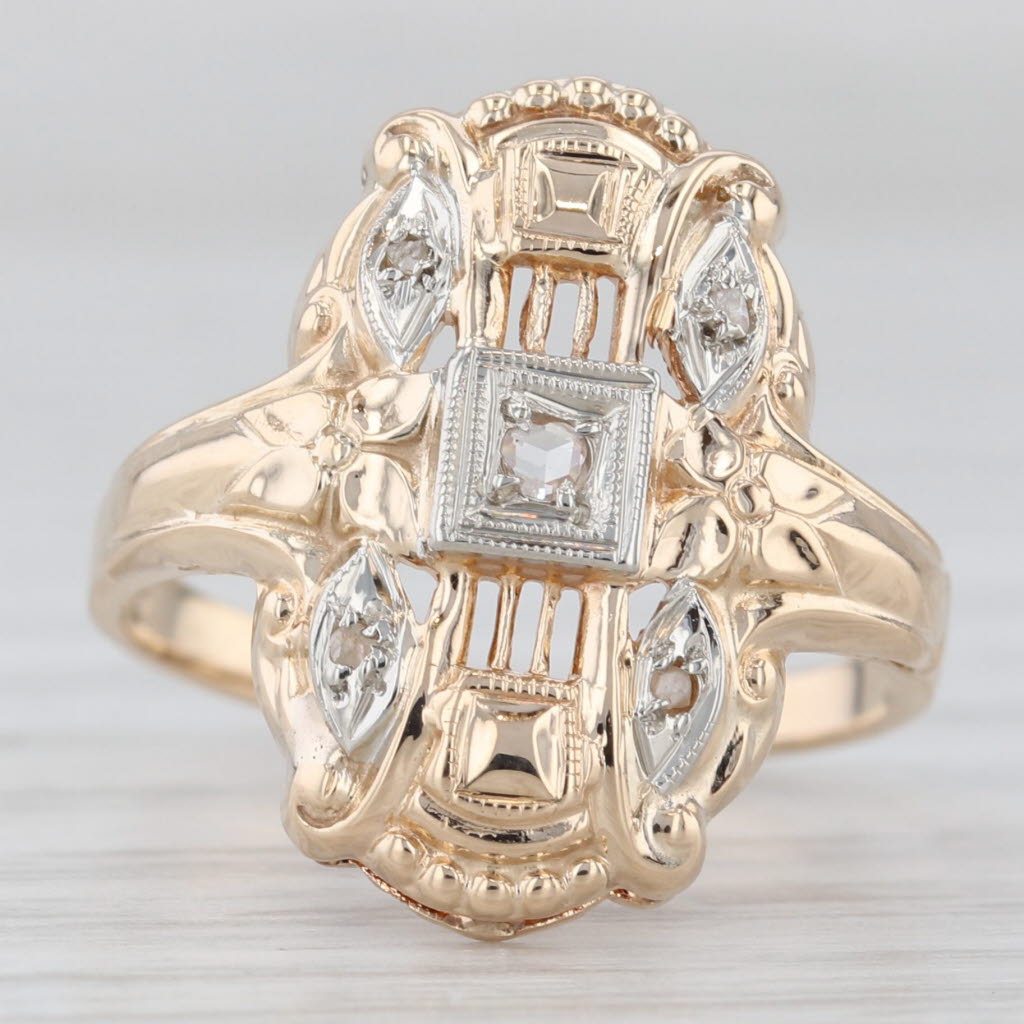 Light Gray Vintage Diamond Ring 14k Yellow Gold Size 5.75