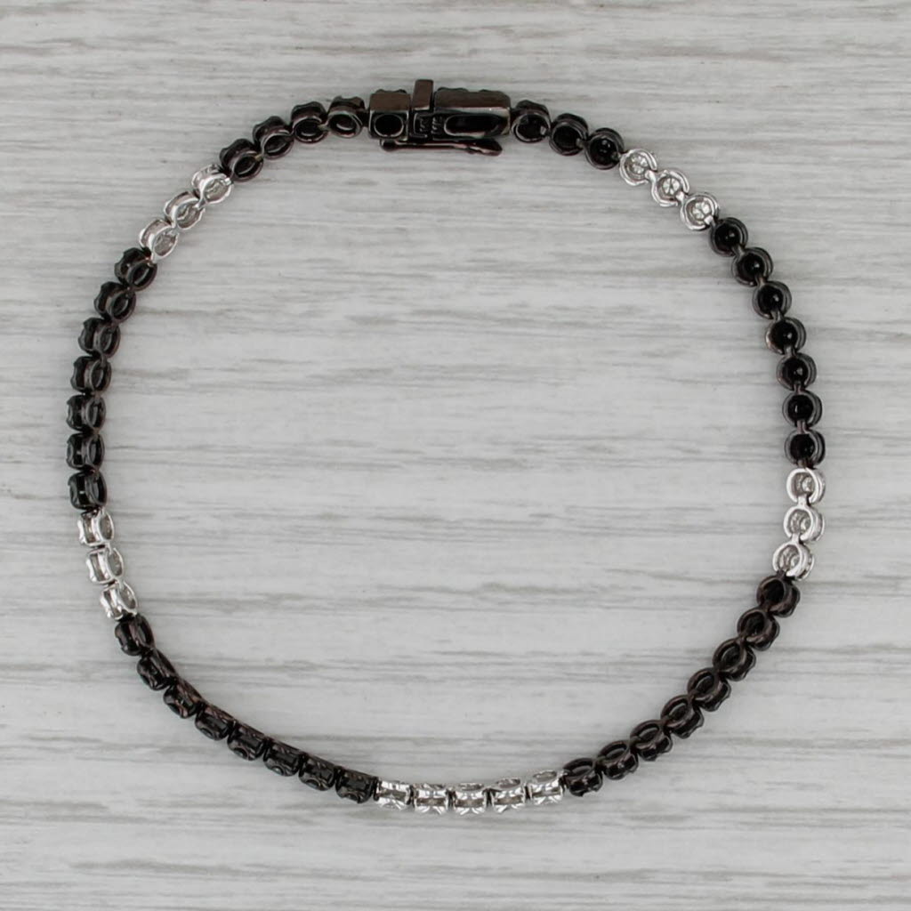 1.74ctw Black White Diamond Tennis Bracelet 14k White Gold Rhodium 7.25" 3.5mm