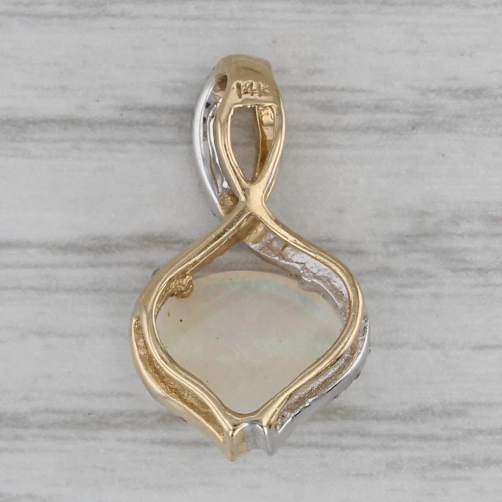 Gray Opal Diamond Drop Pendant 14k Yellow Gold Oval Cabochon