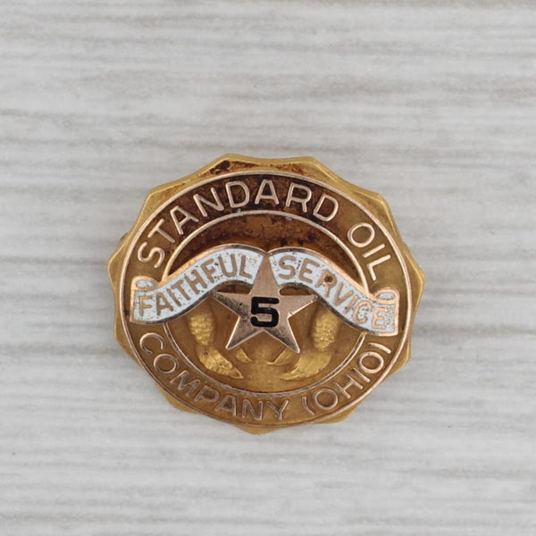 Standard Oil Company Ohio Pin 5 Years Service 10k Gold Enamel