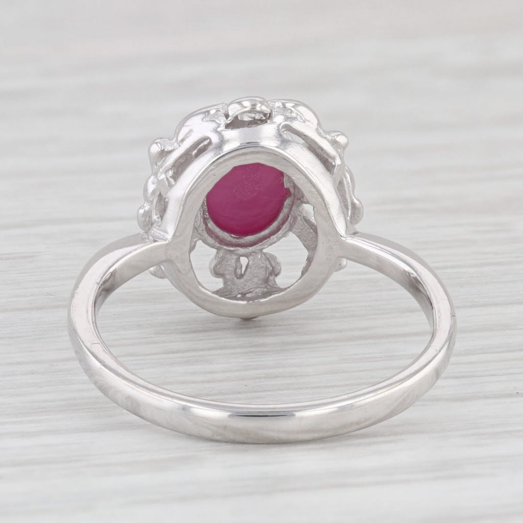 Light Gray Lab Created Star Ruby Ring 10K White Gold Size 5.75 Oval Cabochon Solitaire