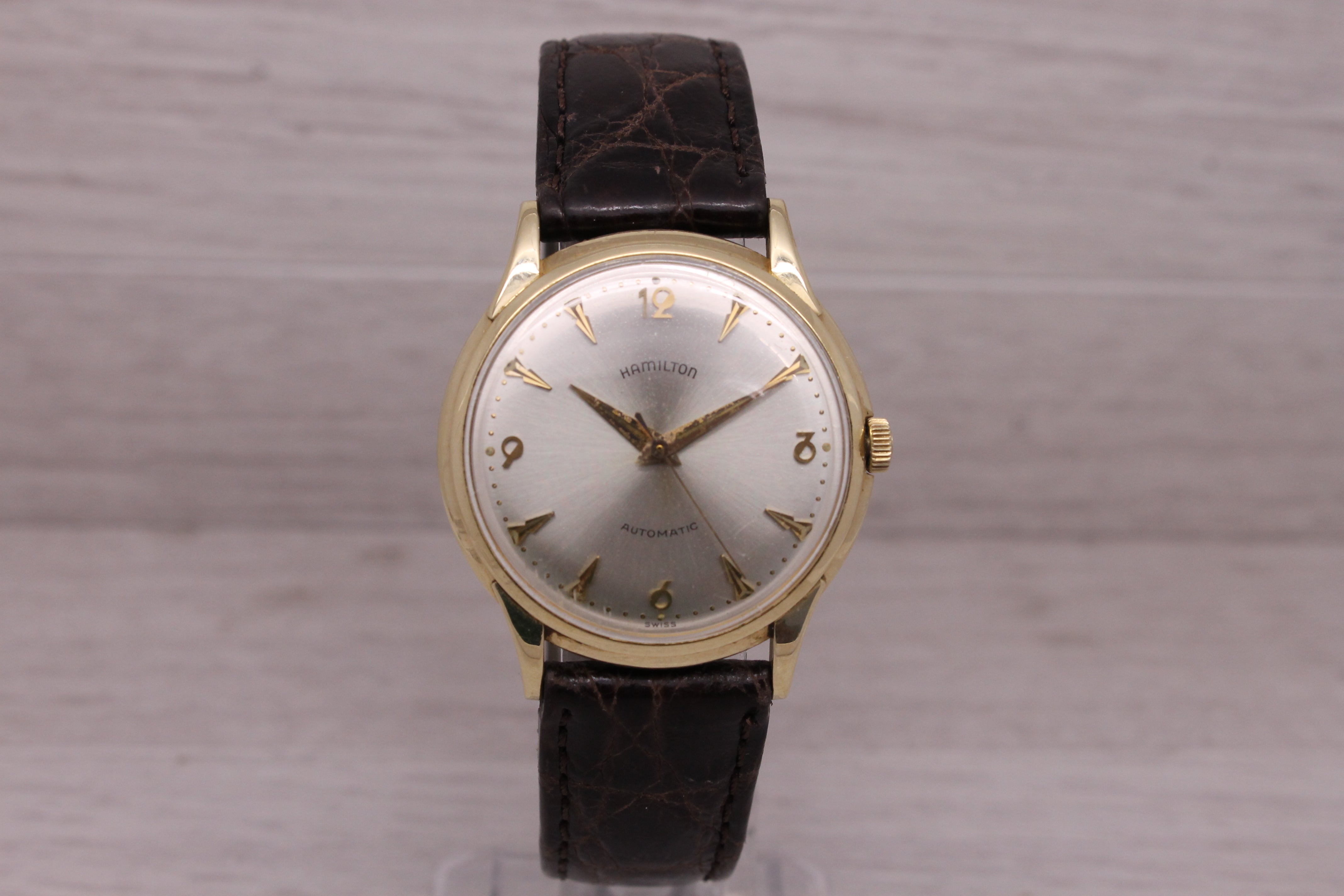 Rosy Brown Vintage c.1960 Hamilton 14k Yellow Gold Mens Automatic Watch c.666 Micro Rotor