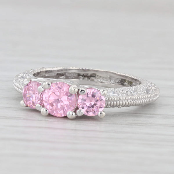 1.36ctw Pink & White Cubic Zirconia Ring Sterling Silver 3-Stone Size 6