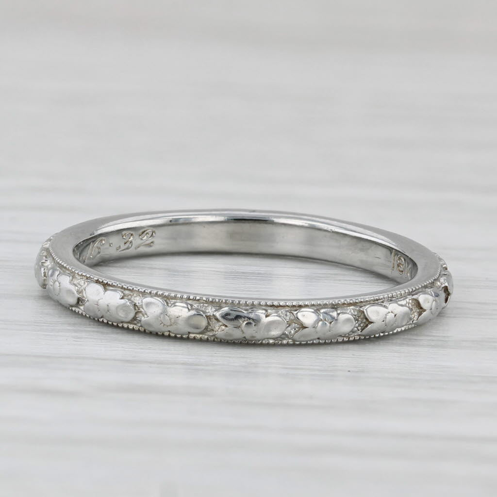 Light Gray Orange Blossom Traub Vintage Wedding Band 18k White Gold Stackable Ring Size 6.5