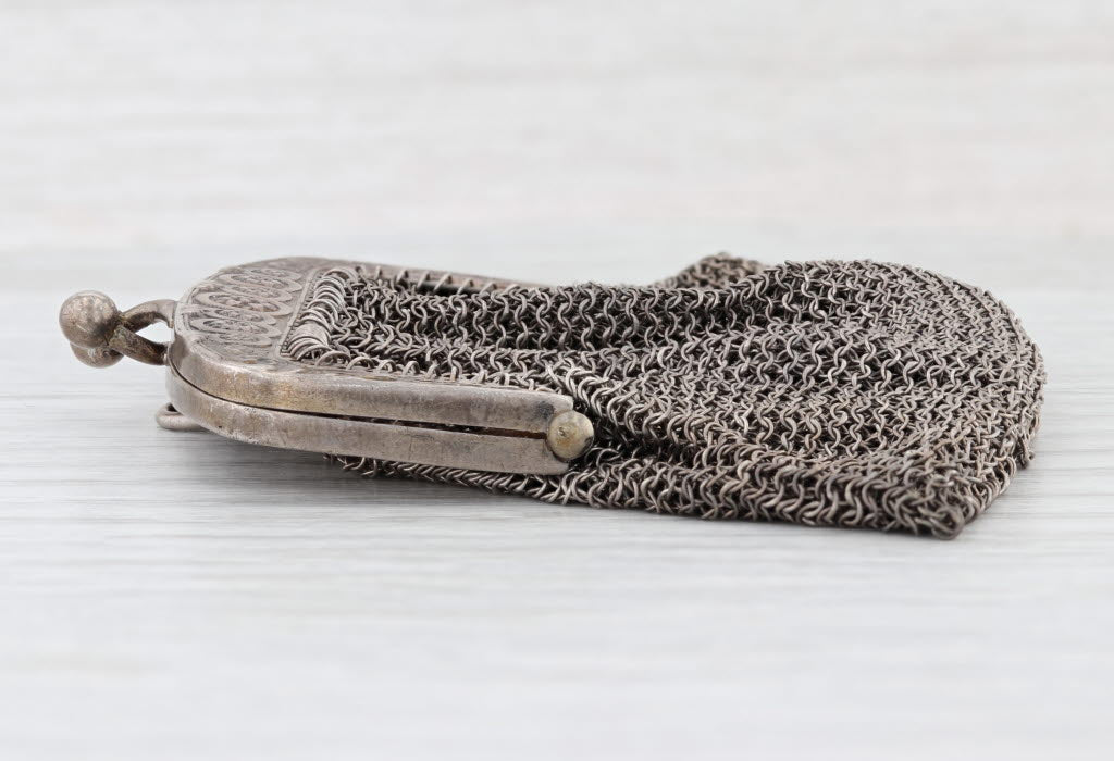 Vintage Chainmail Change Coin Purse 950 Silver