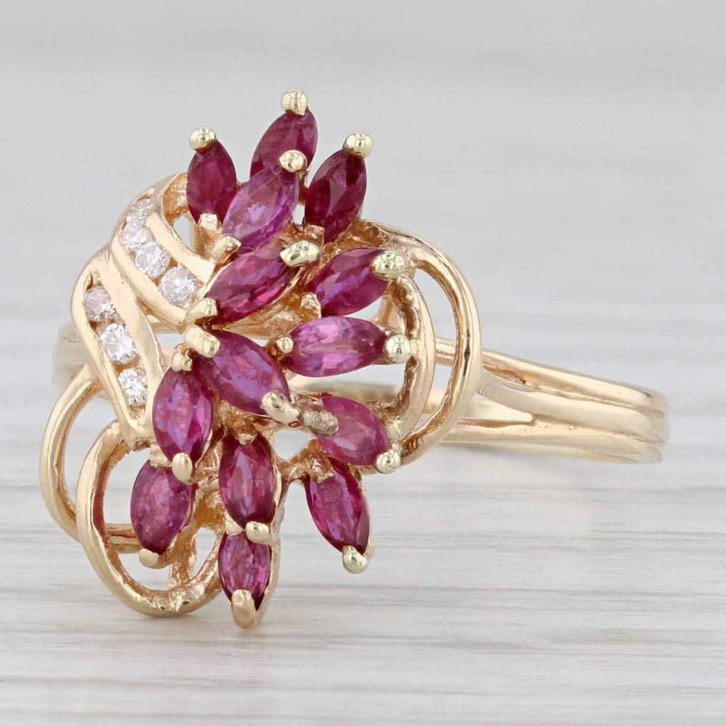 Light Gray 1.04ctw Ruby Diamond Cluster Ring 14k Yellow Gold Size 10