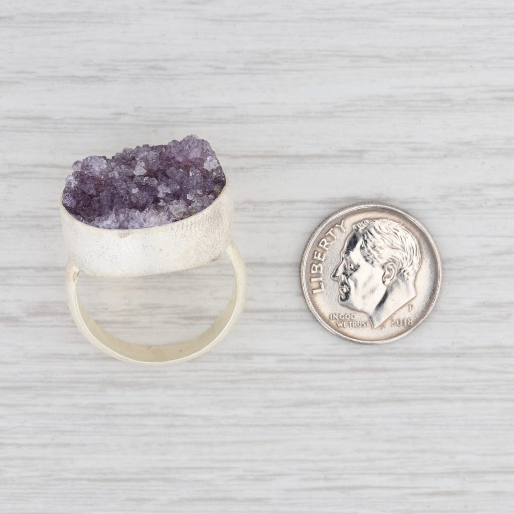 New Nina Wynn Amethyst Druzy Ring Sterling Silver Size 7.25 Statement