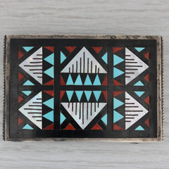 Native American Belt Buckle Sterling Silver Stone Mosaic Zuni Vintage