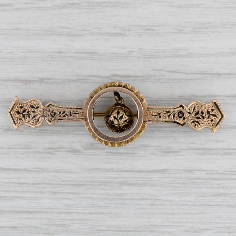 Gray Victorian Bar Brooch Yellow Gold Ornate Floral Open Work Pin