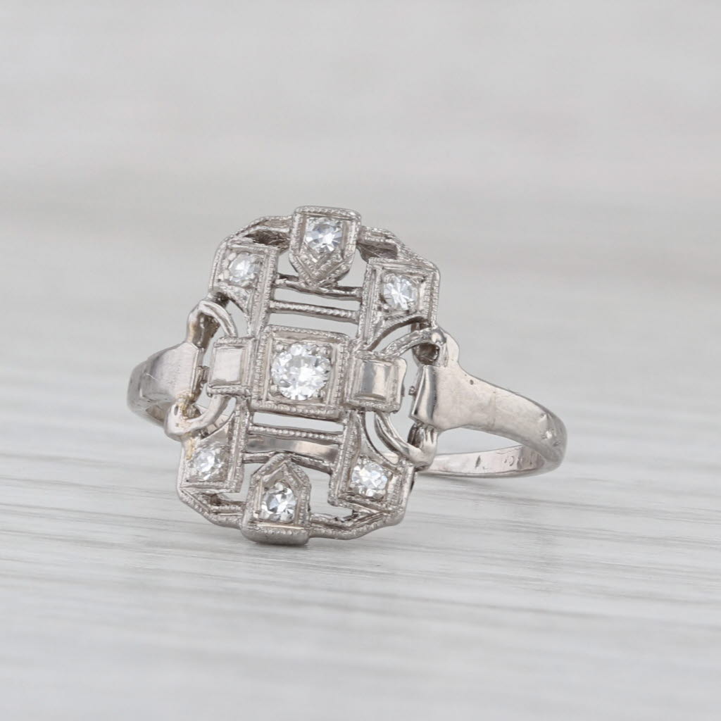 Antique 0.15ctw Diamond Ring Platinum Size 6.75 Filigree Openwork