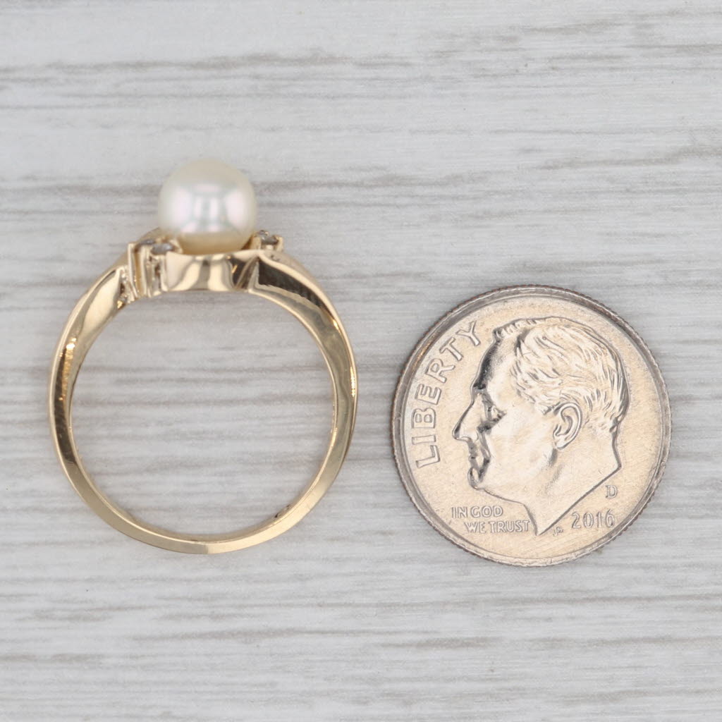 Gray 6.3mm Cultured Pearl Bead Diamond Ring 14k Yellow Gold Size 6