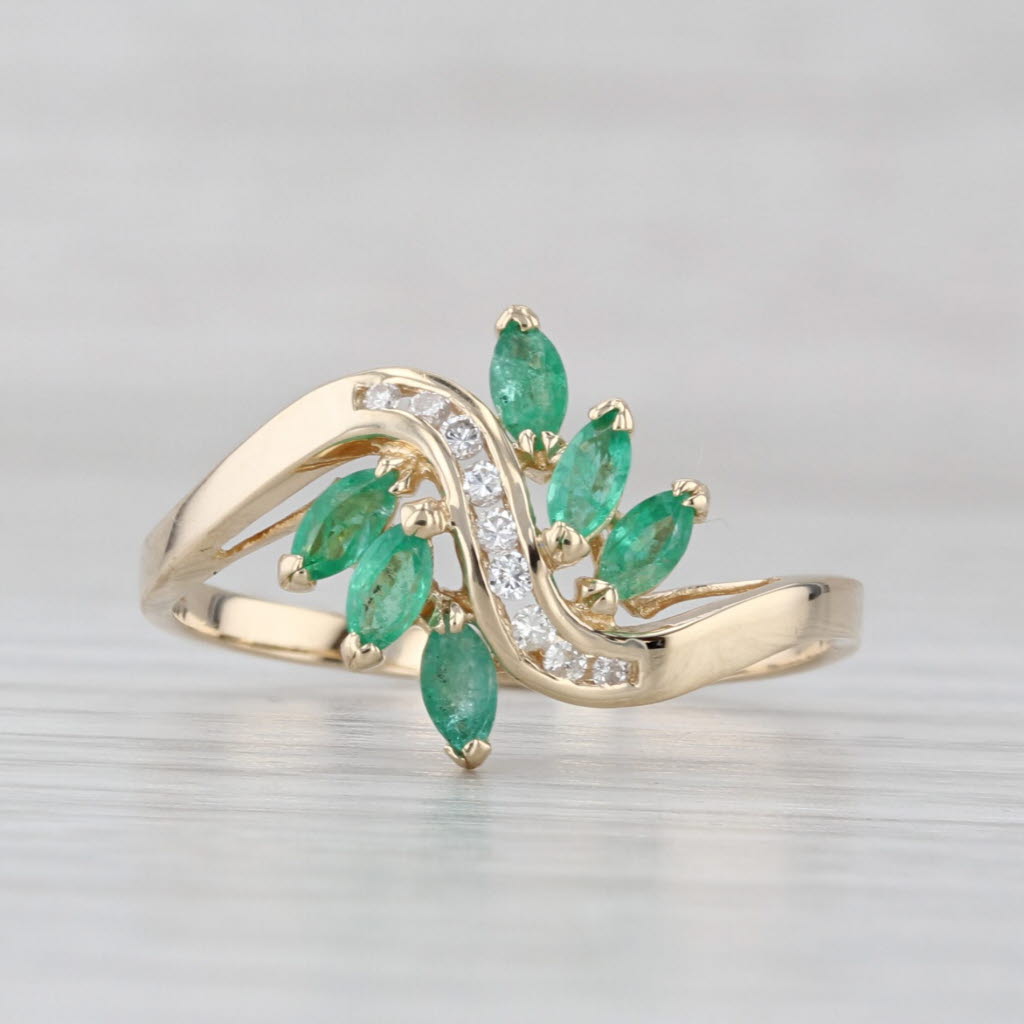 0.50ctw Emerald Diamond Bypass Ring 14k Yellow Gold Size 8.5