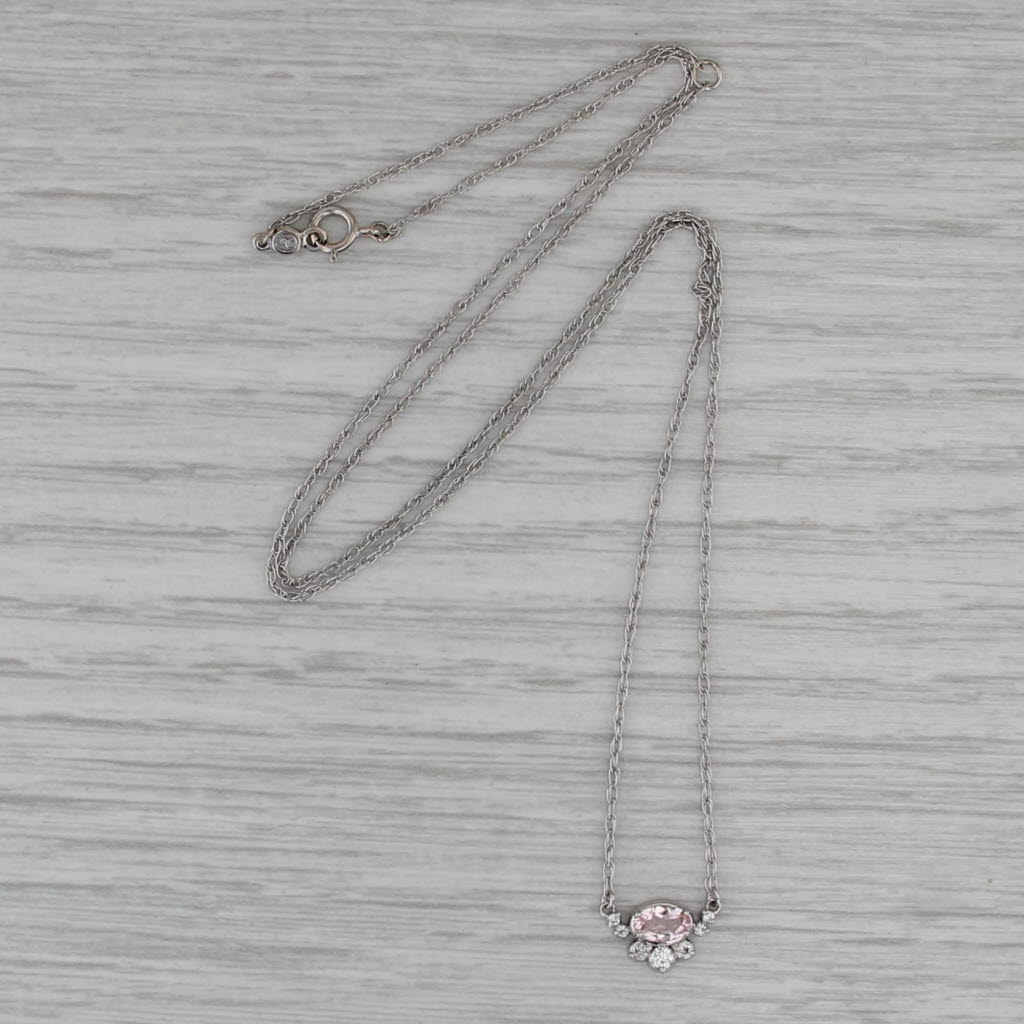 0.25ctw Morganite Diamond Pendant Necklace 14k White Gold 16" 18" Rope Chain