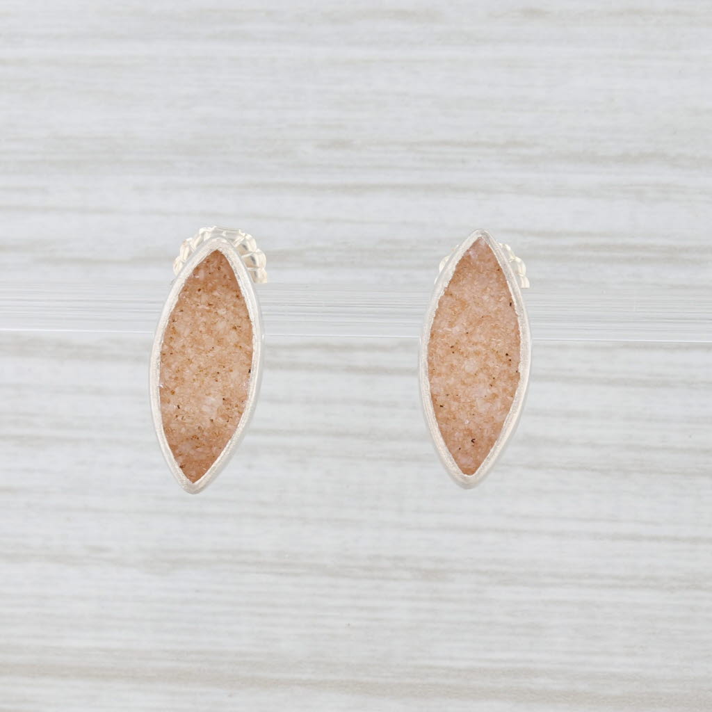 New Nina Wynn Sand Druzy Quartz Earrings Sterling Silver Marquise Drop