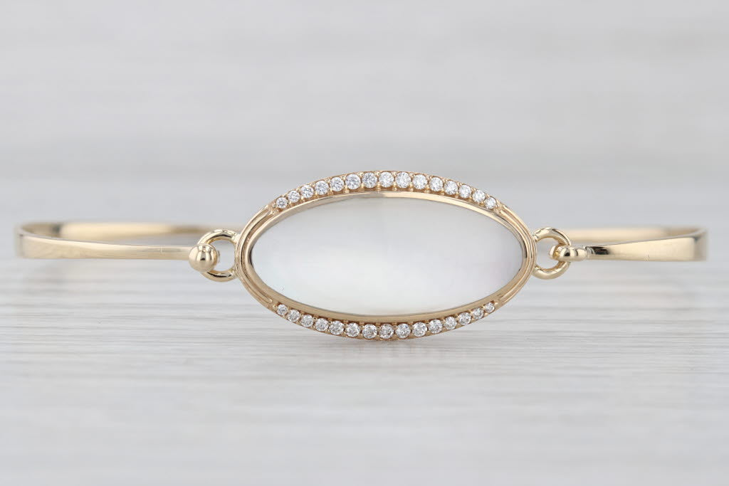 Light Gray New Kabana Mother of Pearl 0.20ctw Diamond Halo Bracelet 14k Yellow Gold 6.75"