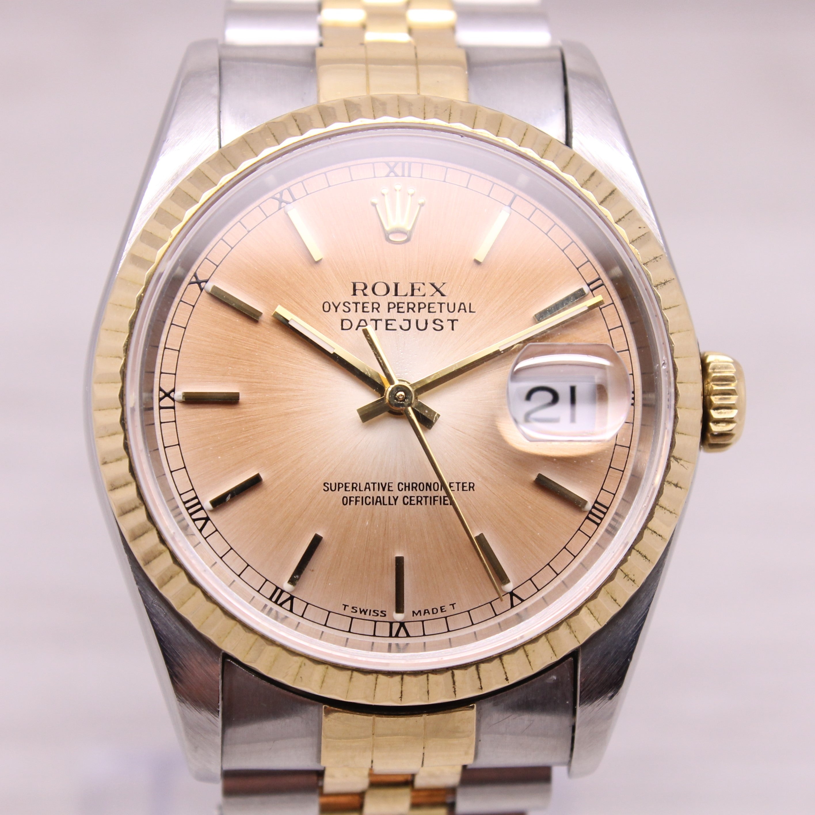 Thistle Vintage 1996 Rolex Datejust 16233 18k Steel Mens Watch Jubilee Papers - SERVICED