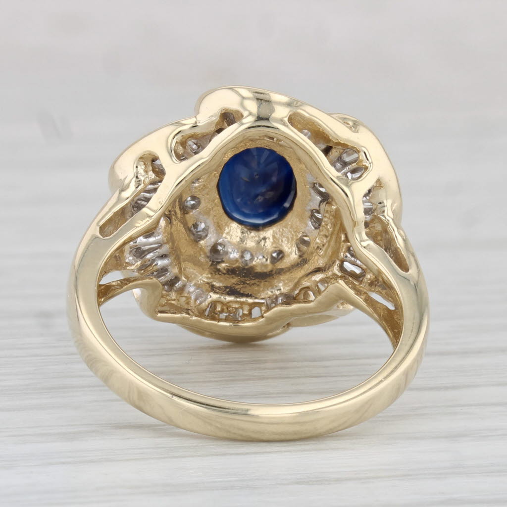 Gray 1.78ctw Blue Sapphire Diamond Halo Flower Ring 14k Yellow Gold Size 7 Cocktail