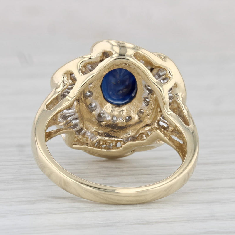 1.78ctw Blue Sapphire Diamond Halo Flower Ring 14k Yellow Gold Size 7 Cocktail