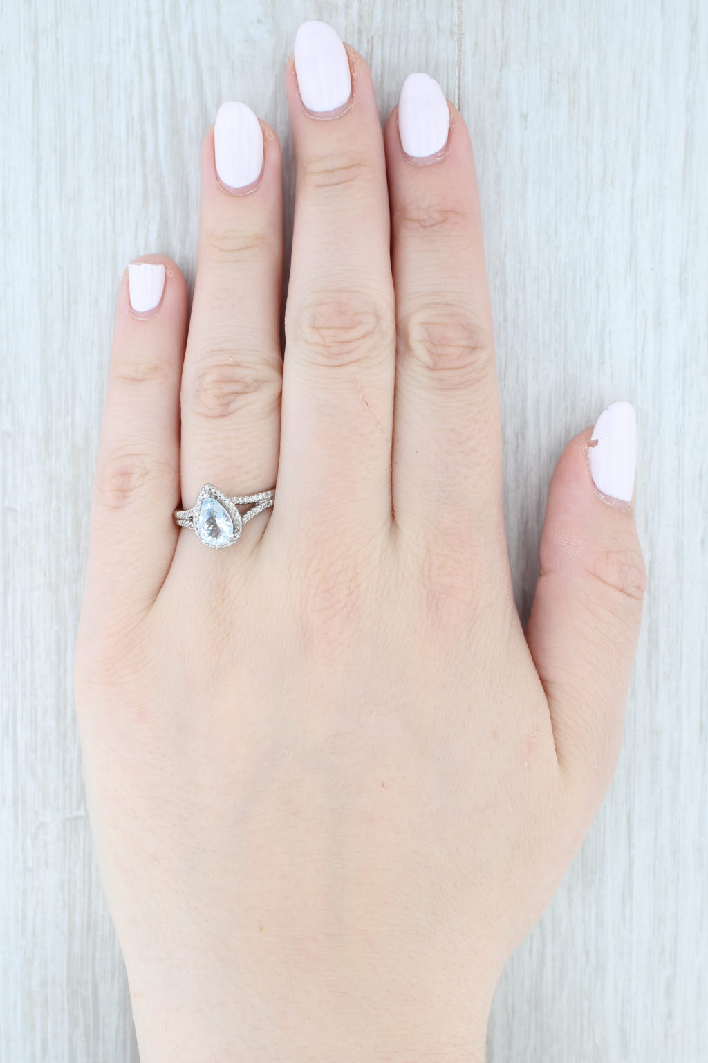 Light Gray 1.19ctw Aquamarine Diamond Halo Teardrop Ring 14k White Gold Size 8.5 Engagement