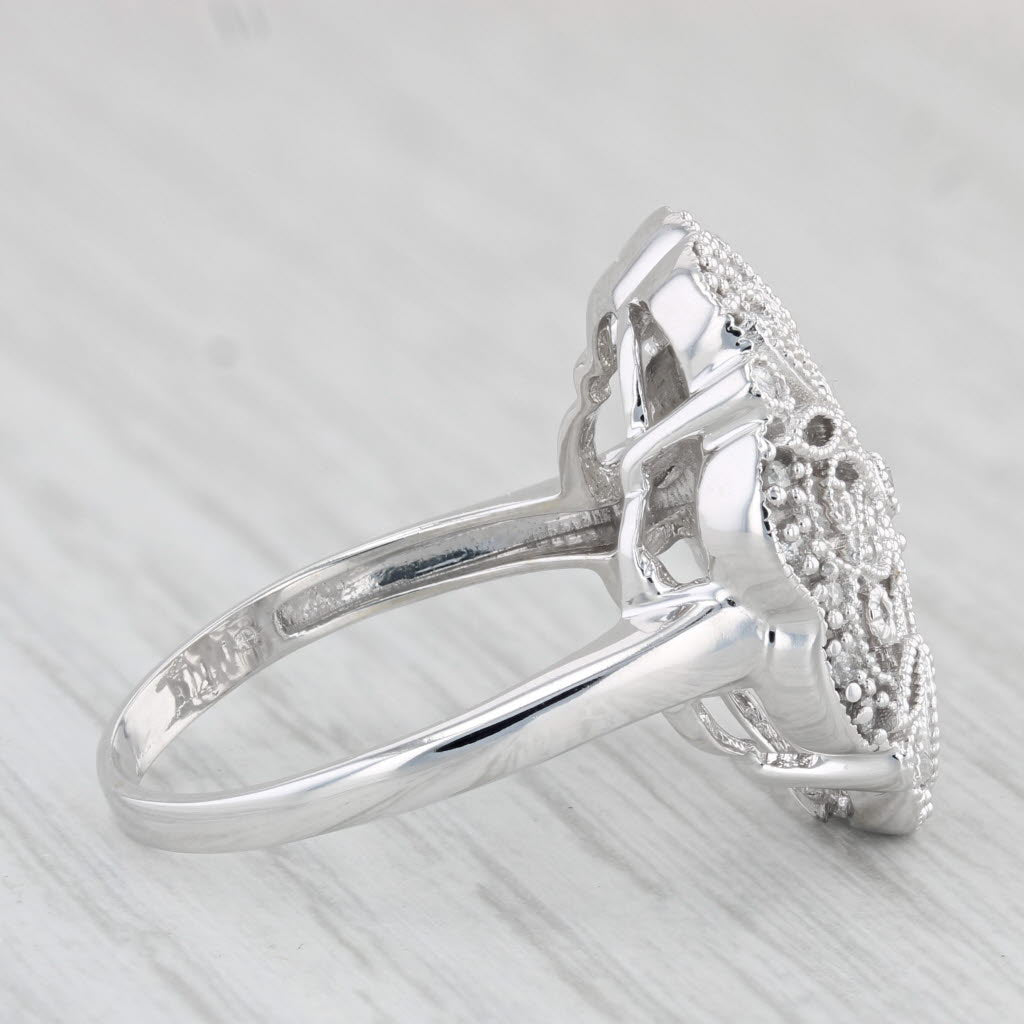 Light Gray 0.23ctw Diamond Flower Filigree Ring 14k White Gold Size 9 Cocktail