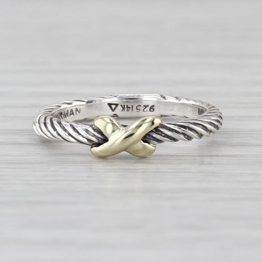 David Yurman Cable X Knot Sterling Silver 14k Gold Ring Size 6.25 - 6.5 Band