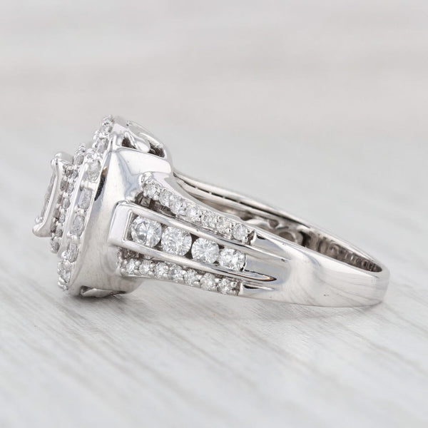 1.85ctw Diamond Halo Ring 14k White Gold Size 8.75 Engagement Cocktail